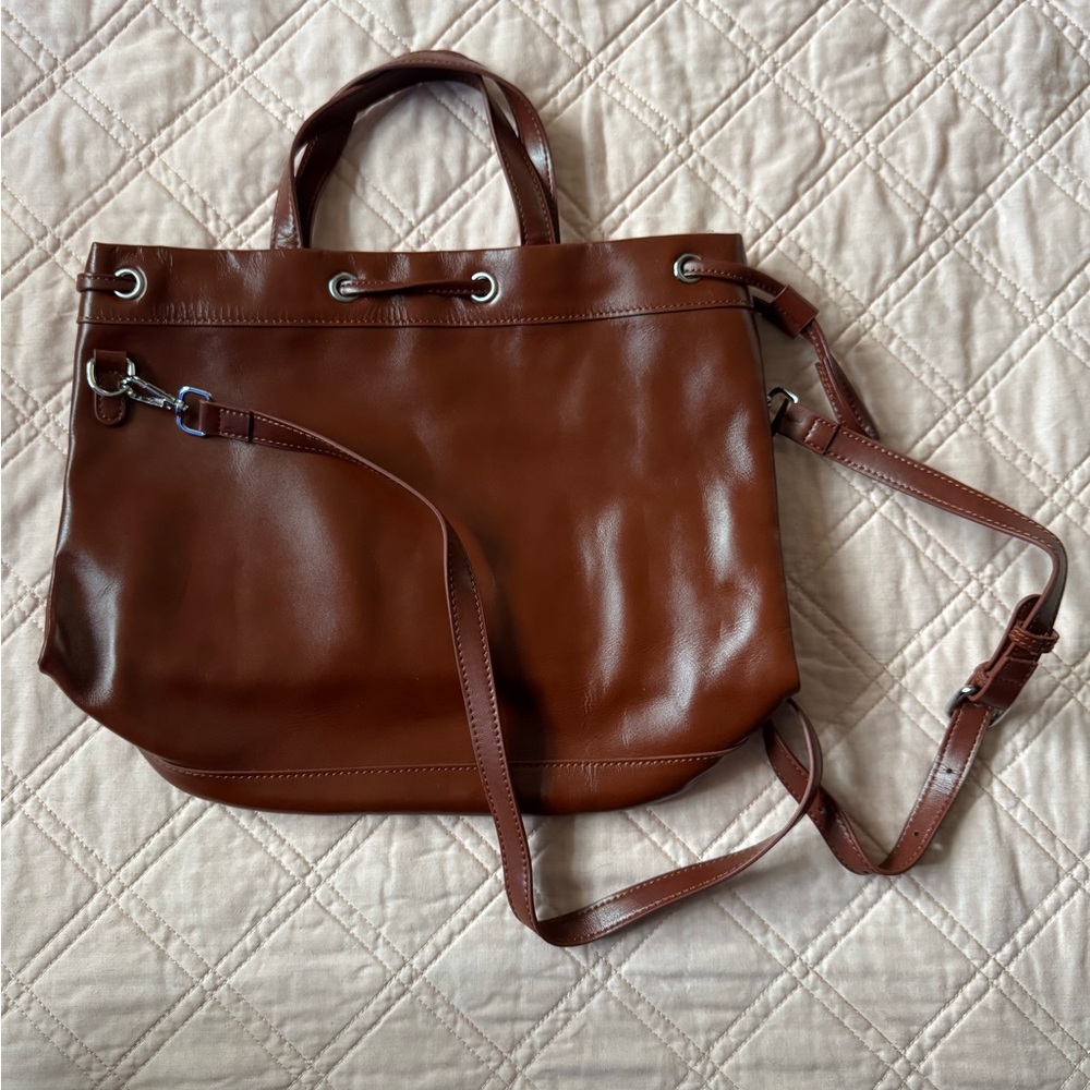 Brown Genuine Leather Tote Bag with Strap